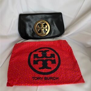 Tory Burch Black Clutch with Gold Emblem